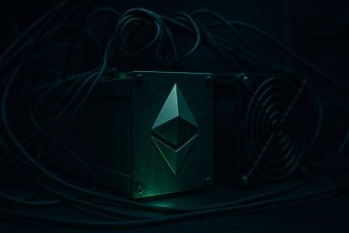 A metallic device with an Ethereum logo