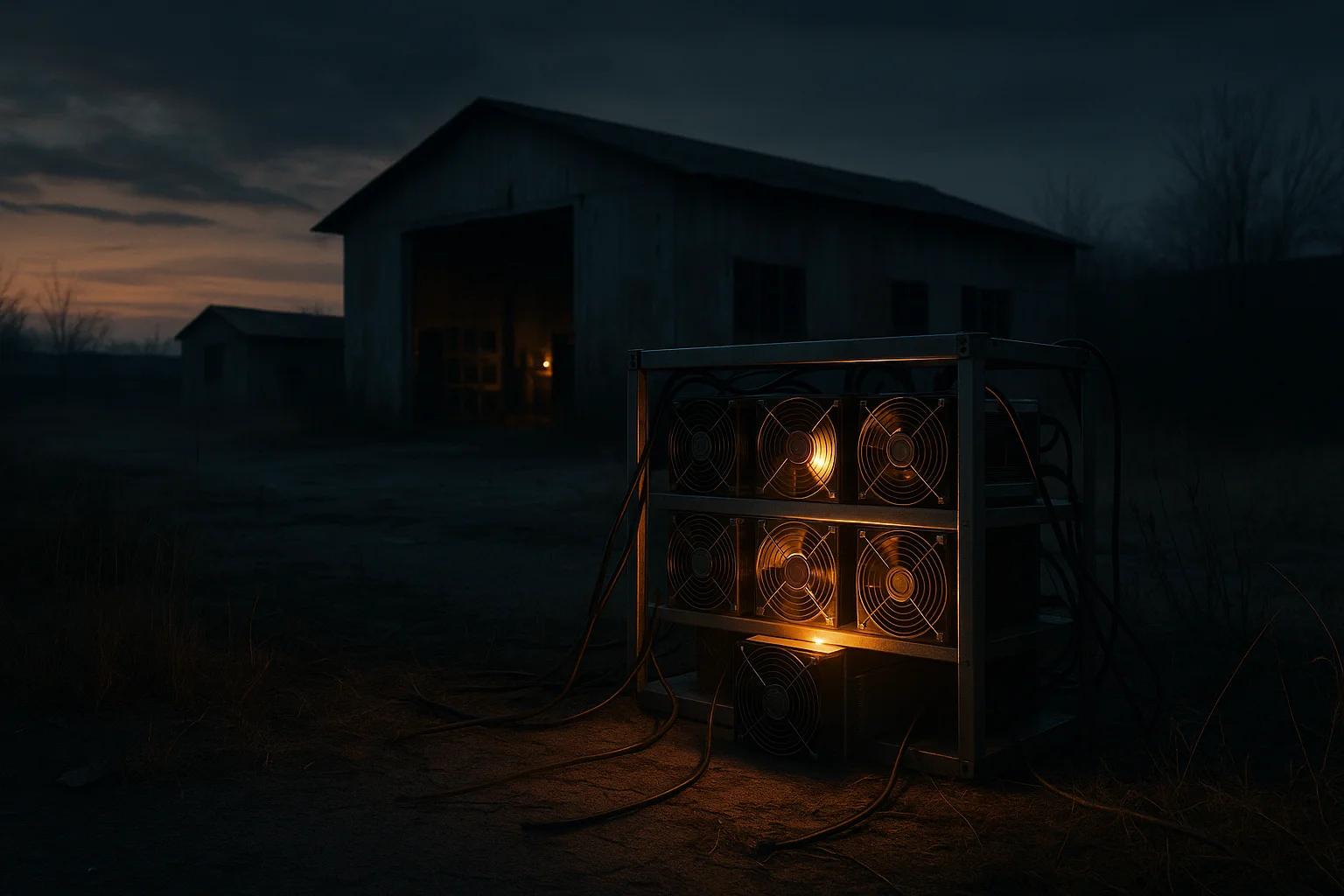 A metal cooling unit with fans, illuminated at