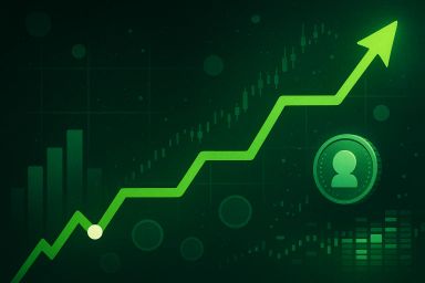 Green upward trend line with graphs and circles