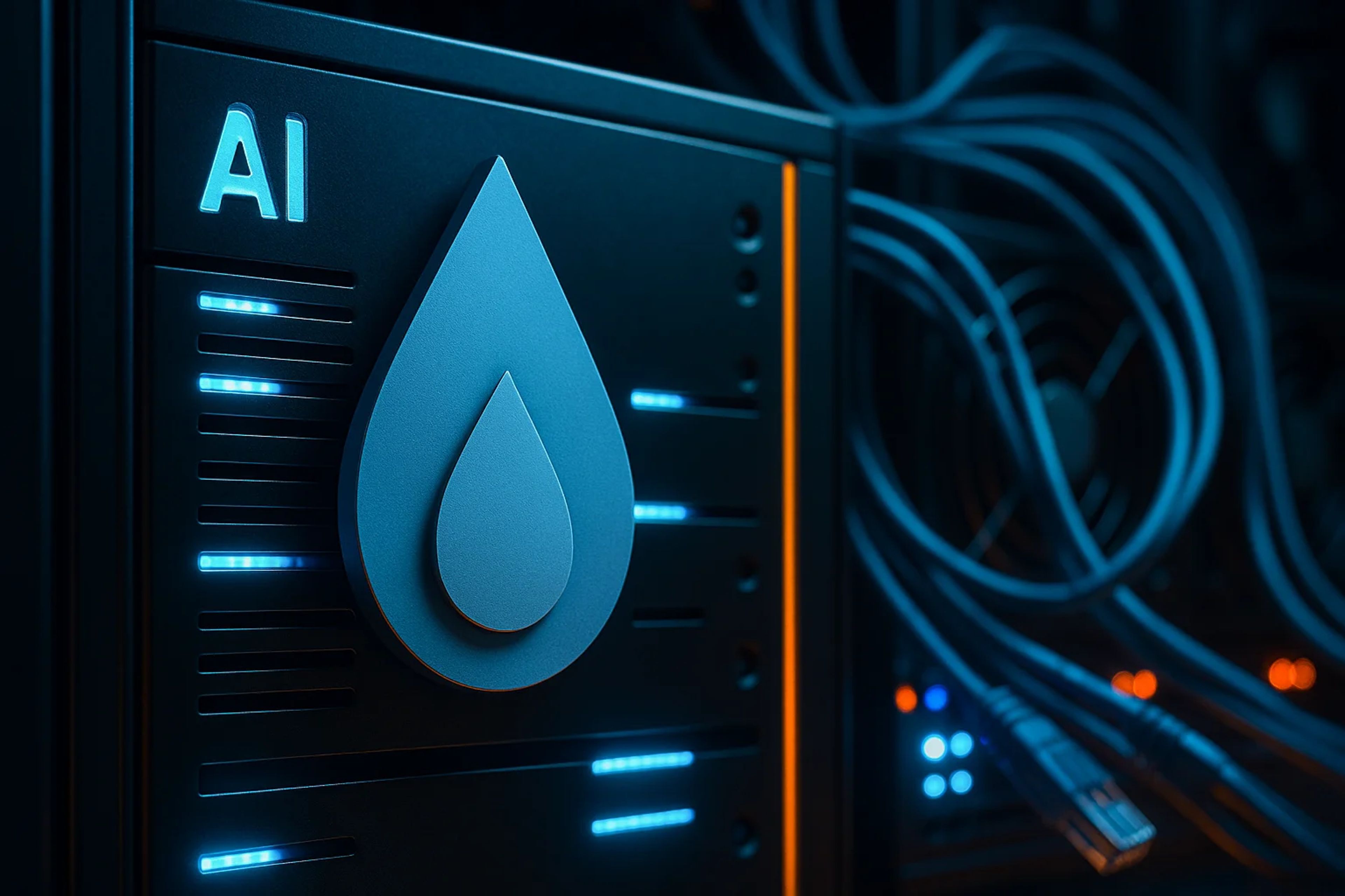 Close-up of a server panel with a droplet symbol