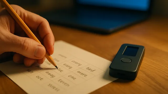 A hand holding a pencil writing on paper with a