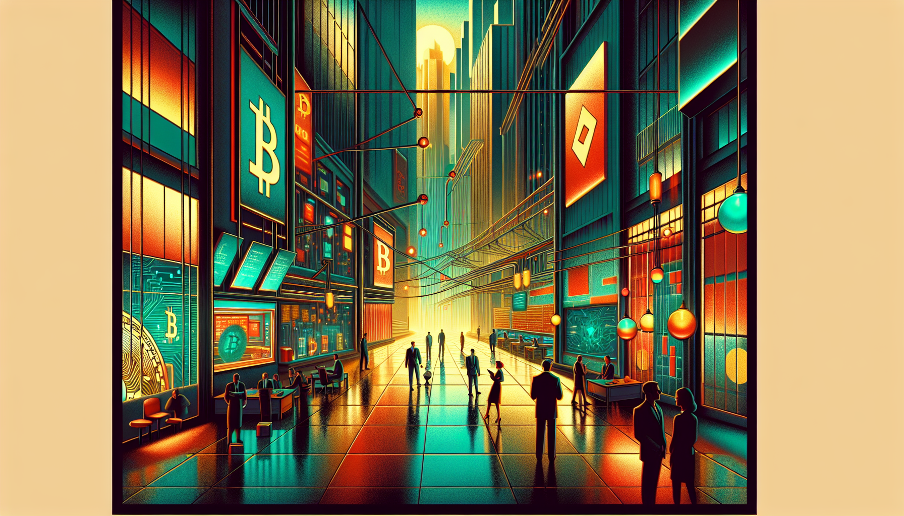 Futuristic city street with neon lights and