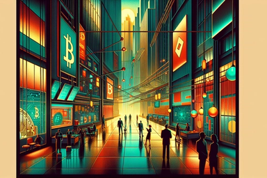 Futuristic city street with neon lights and