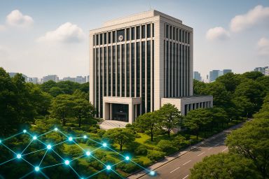 Modern building surrounded by lush greenery