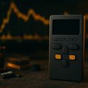 A black device with buttons, set against a dark