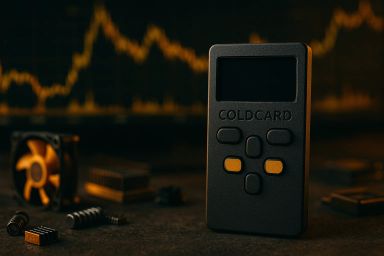 A black device with buttons, set against a dark