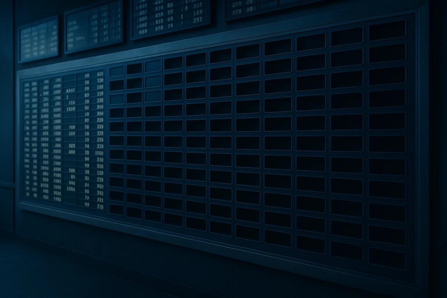 Dark wall with empty grid panels and numbers