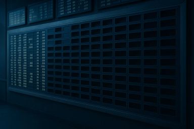 Dark wall with empty grid panels and numbers