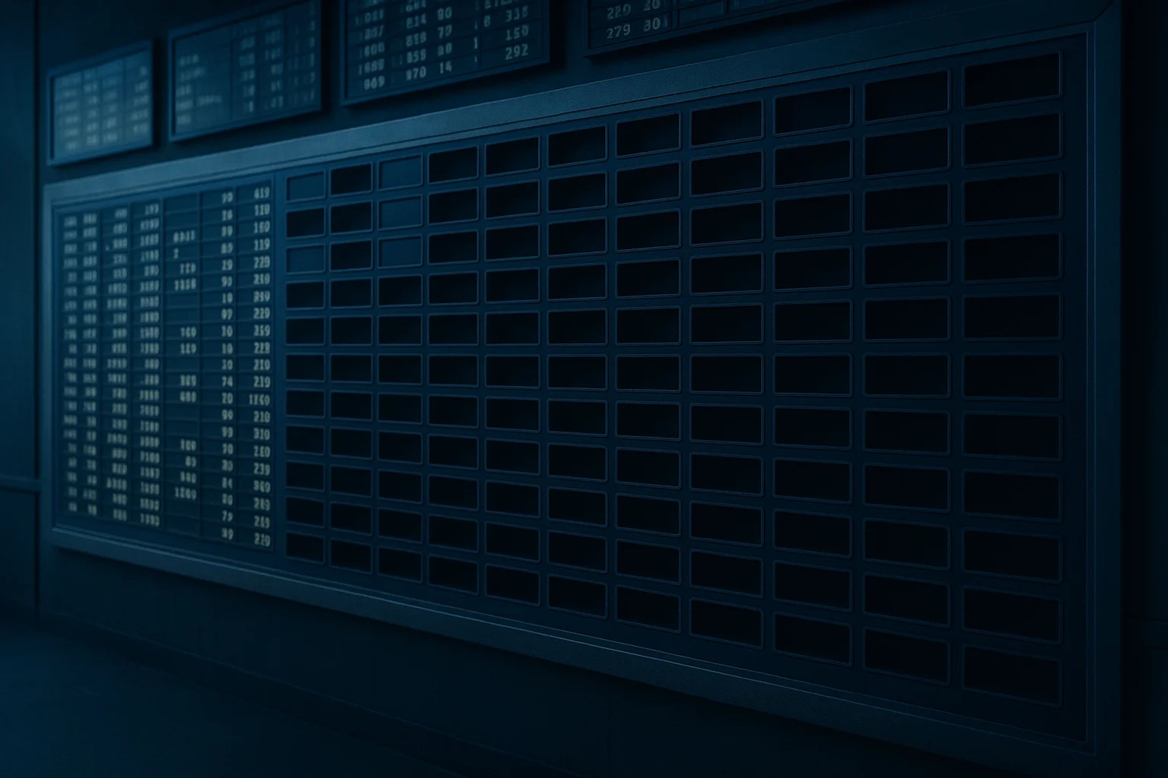 Dark wall with empty grid panels and numbers