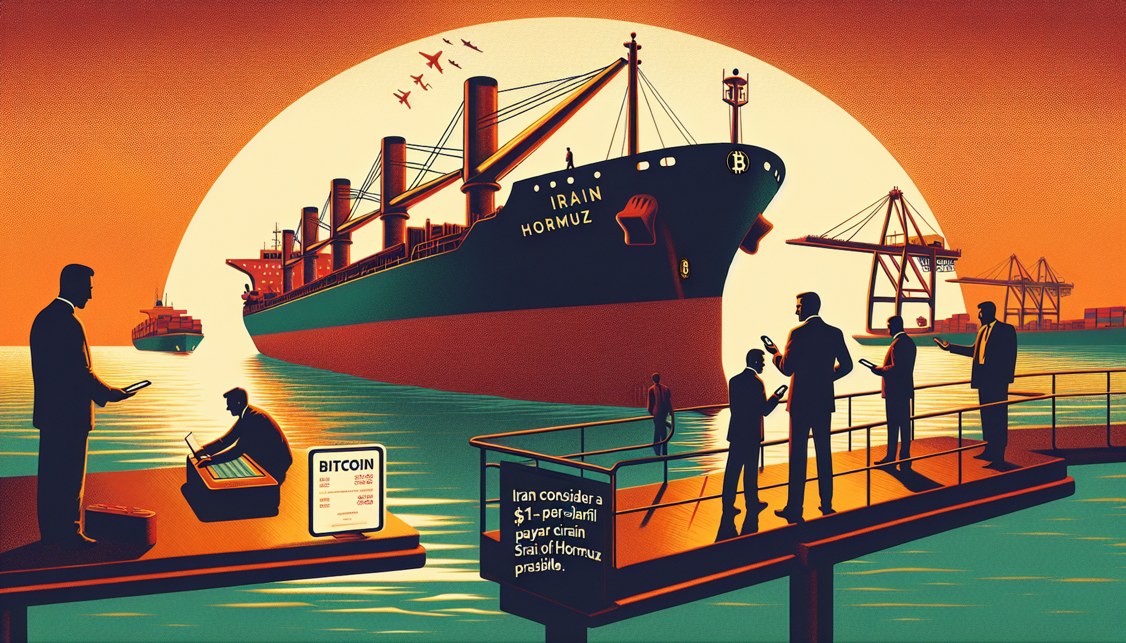 Silhouetted figures on a dock with a large cargo