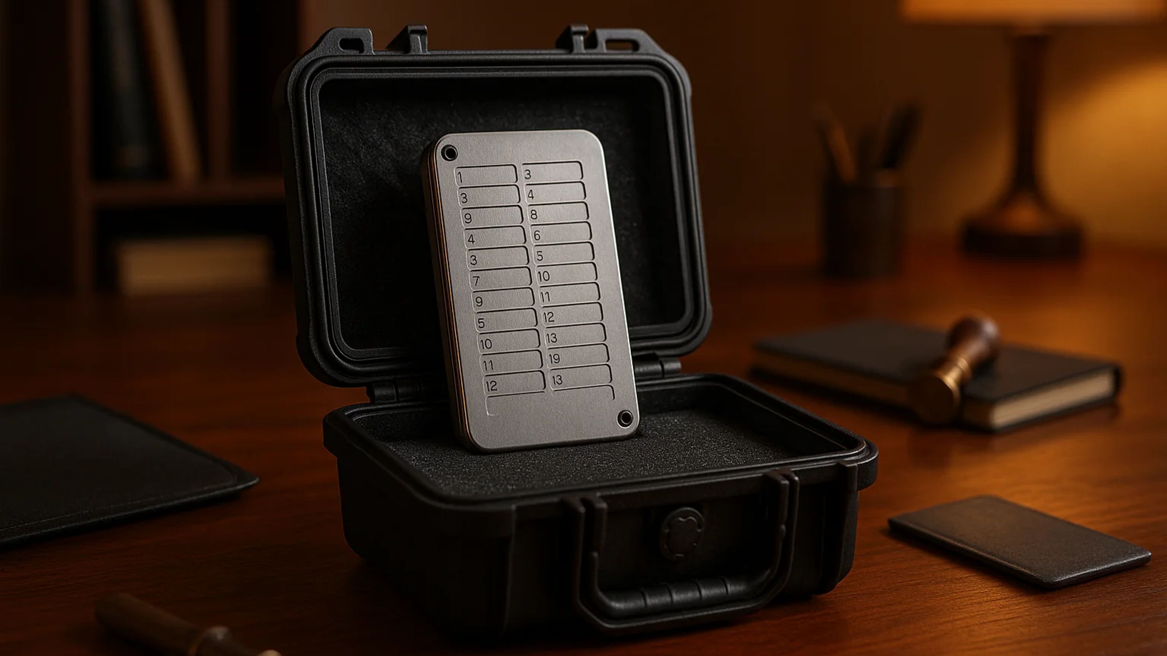 A black case with a metal device inside, on a