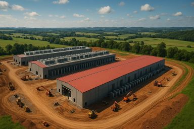 Aerial view of a large industrial complex with