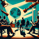 Silhouetted figures in a conference room with a