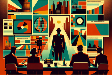 Silhouetted figure in a suit stands before a wall