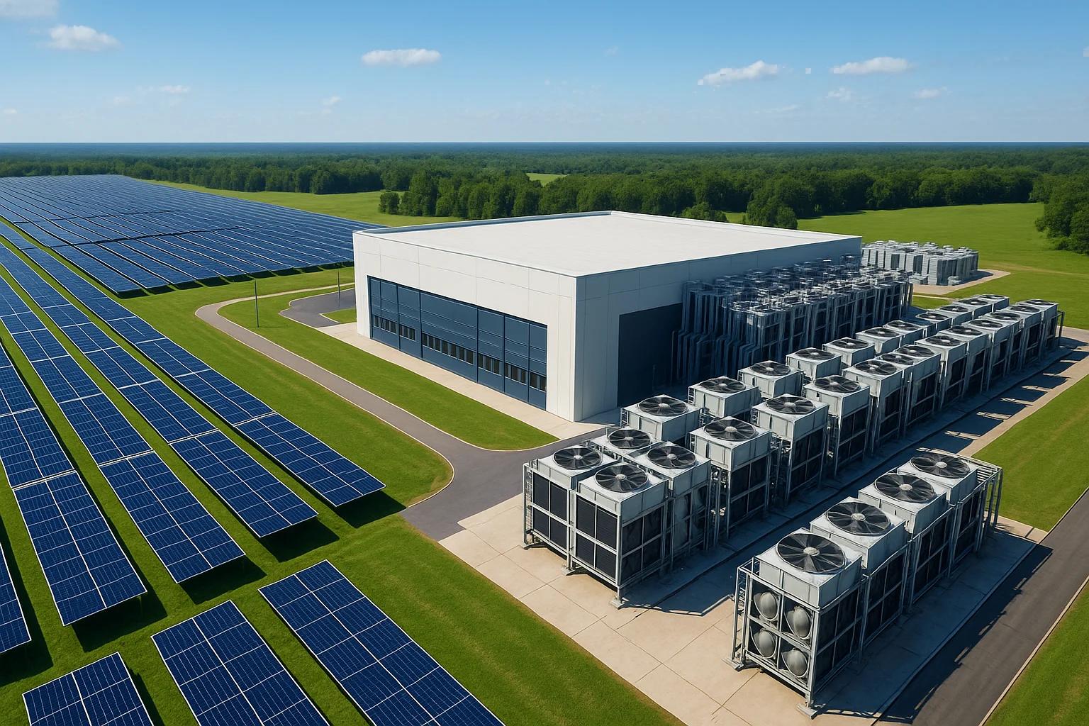 Aerial view of a large building with cooling