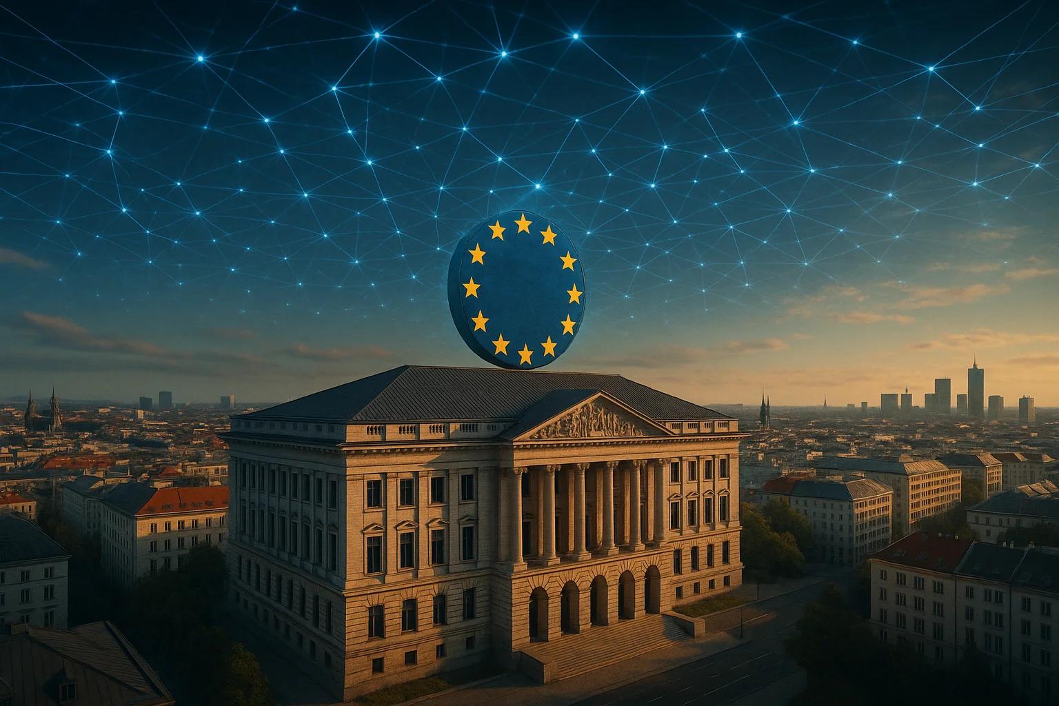 Historic building with European Union stars above