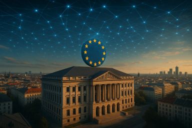 Historic building with European Union stars above