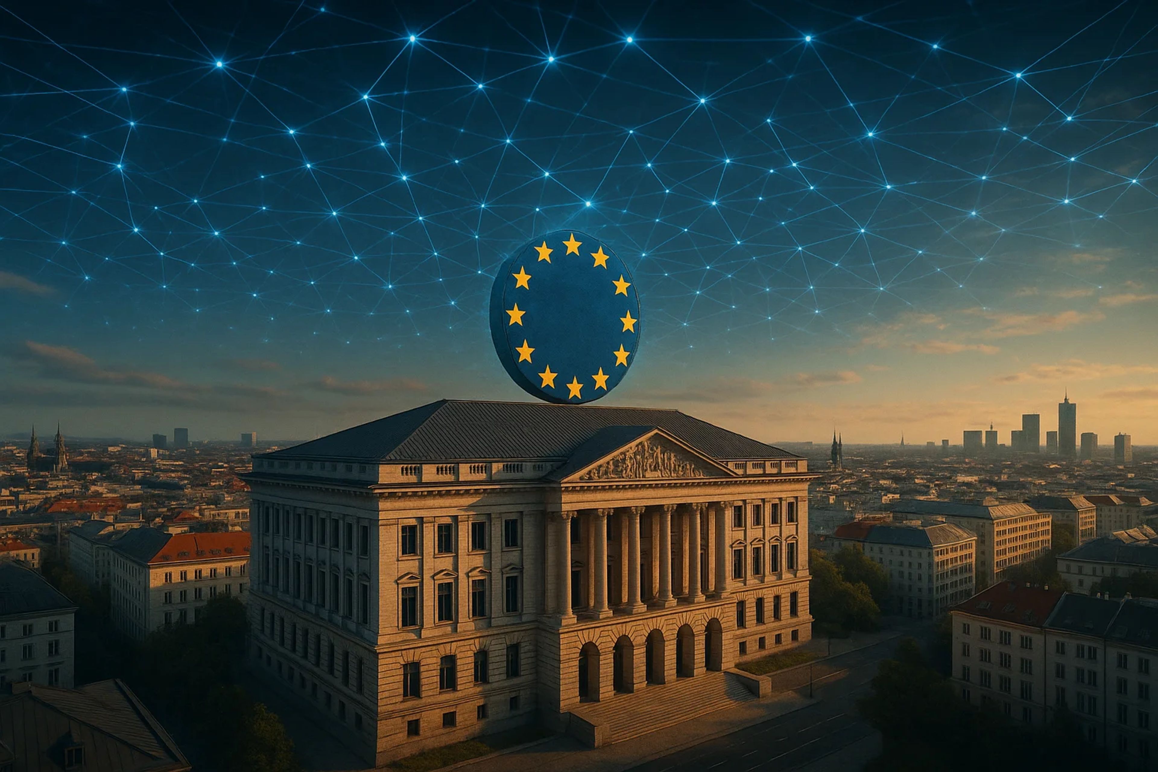 Historic building with European Union stars above