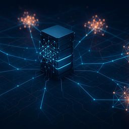A central data server surrounded by glowing