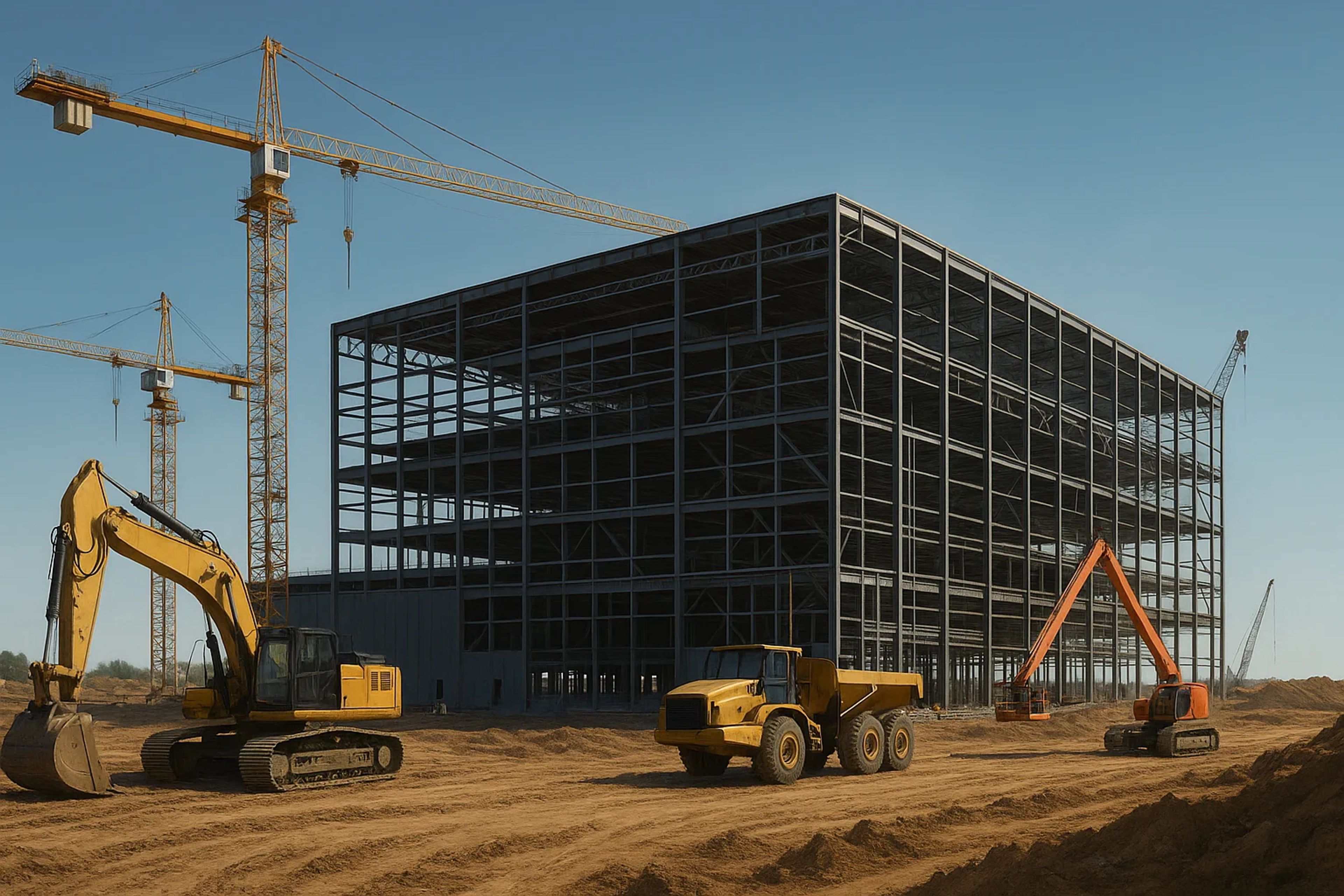 Construction site with heavy machinery and a