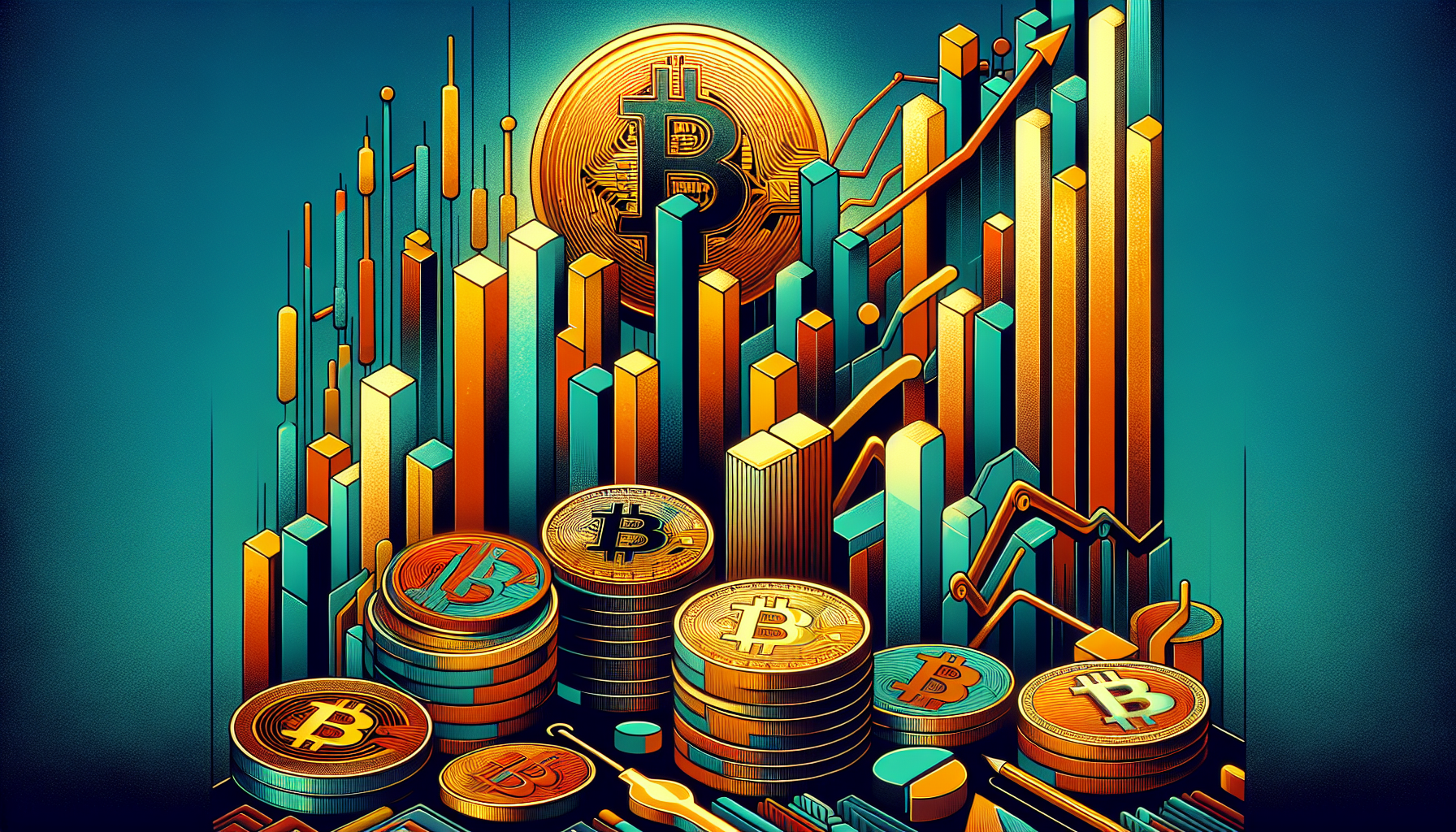 Colorful digital representation of Bitcoin and