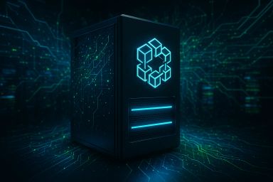 A sleek computer case illuminated with blue