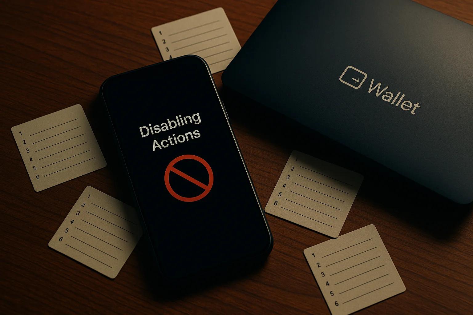 Smartphone on a wooden surface with cards around