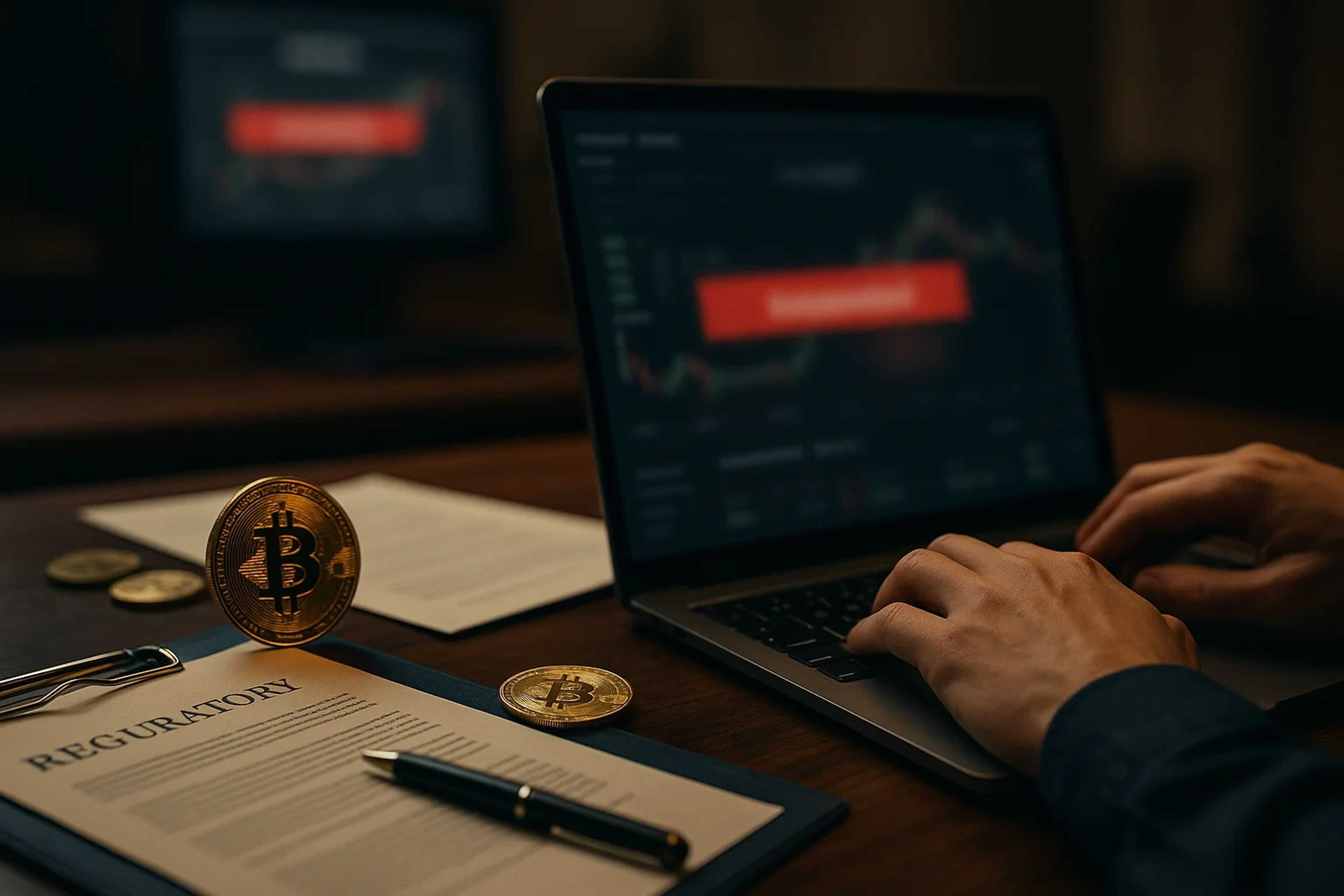 A laptop displaying cryptocurrency charts on a
