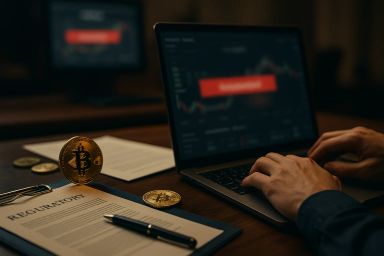 A laptop displaying cryptocurrency charts on a