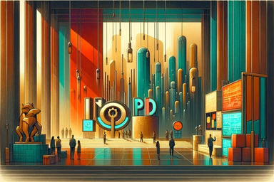 Futuristic interior with tall columns and