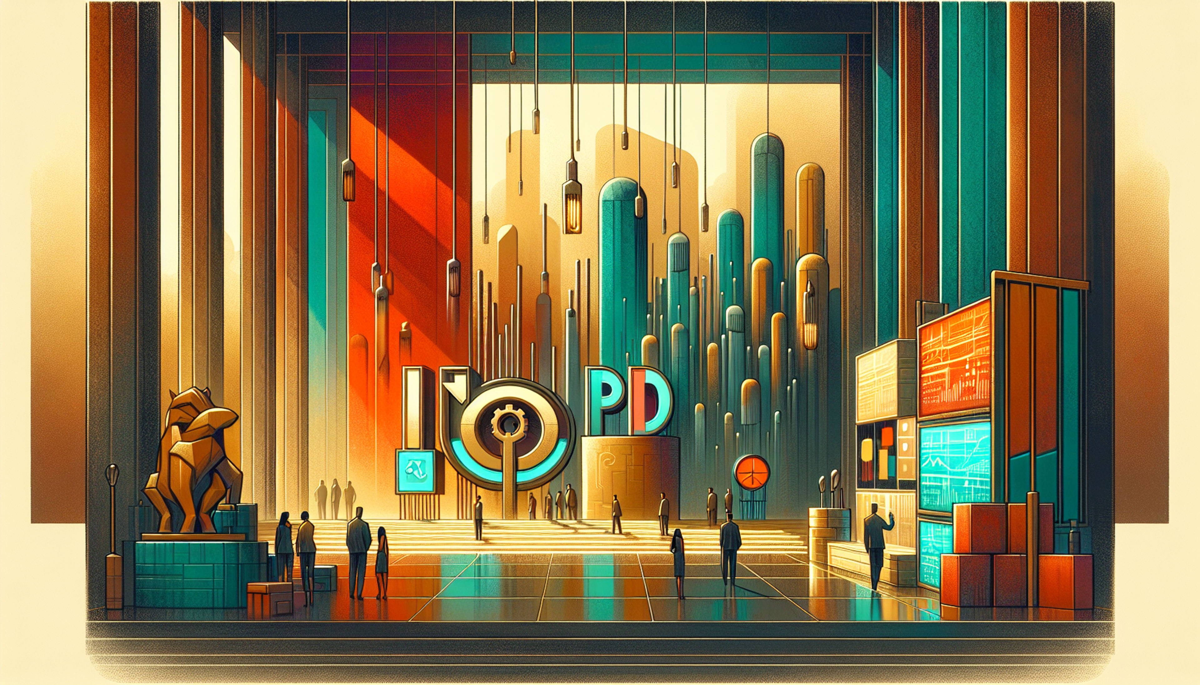 Futuristic interior with tall columns and