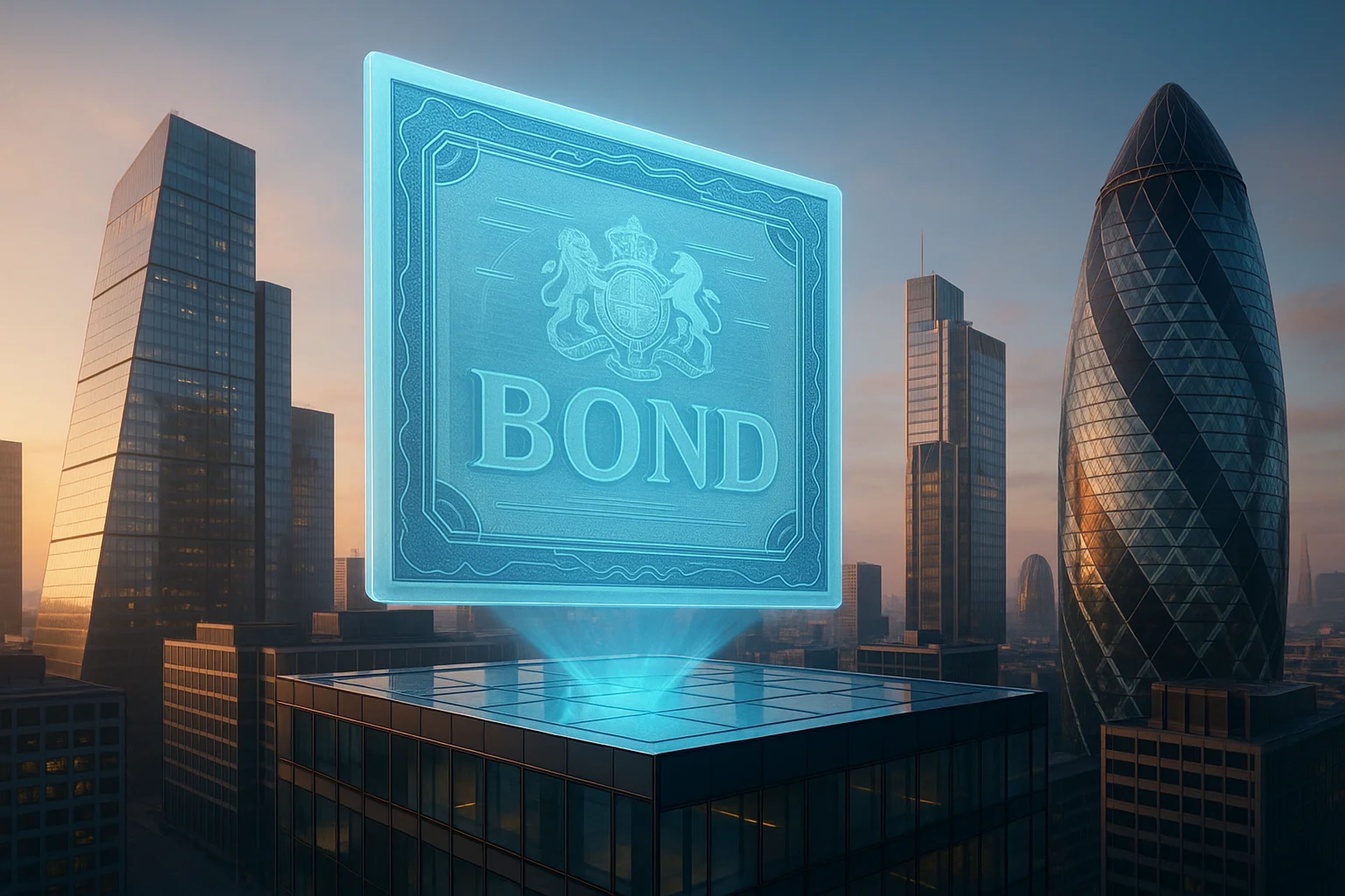 A holographic display of a bond certificate above