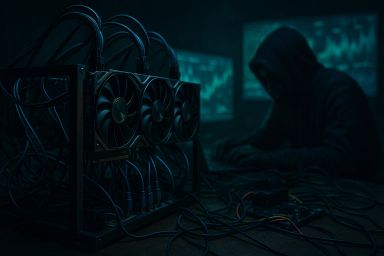 A dimly lit room with computer hardware and a