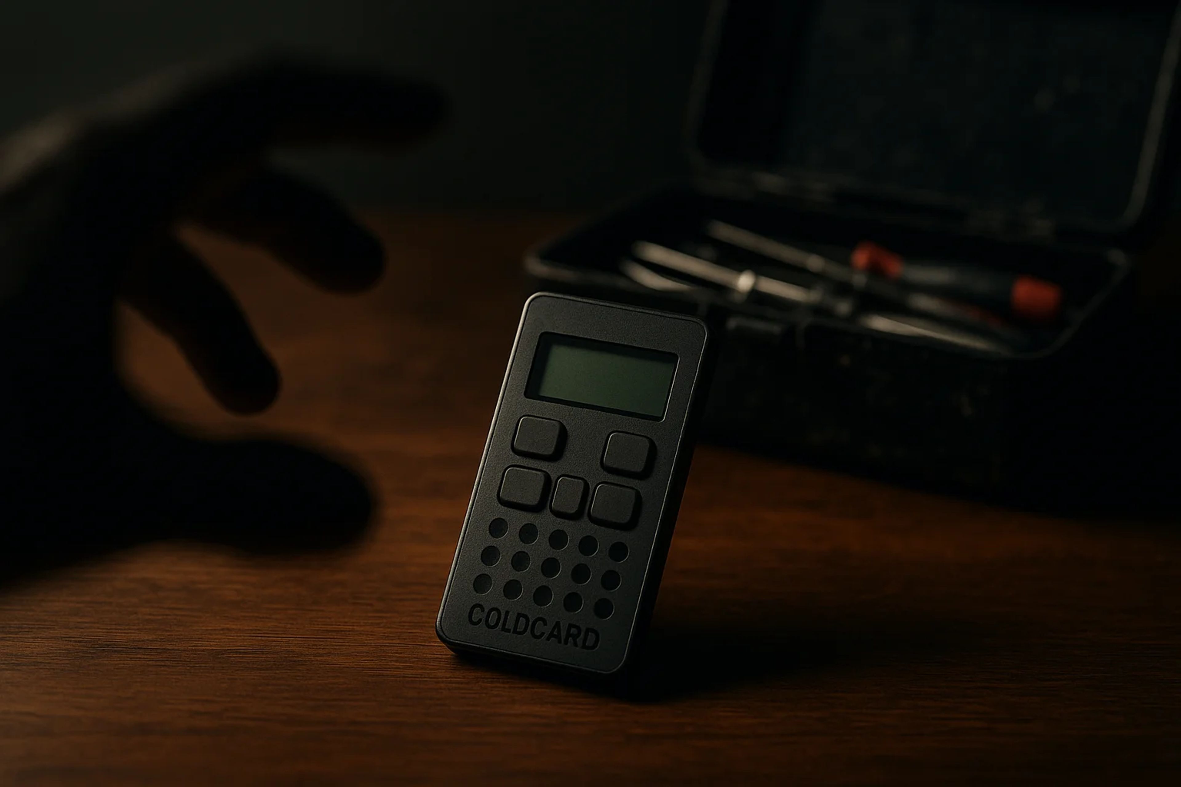 A dark setting featuring a small device with