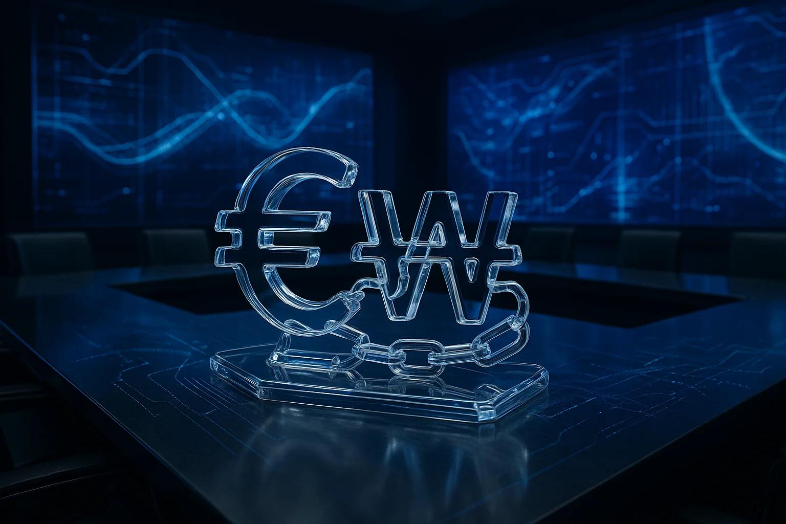 Clear currency symbols on a dark conference table