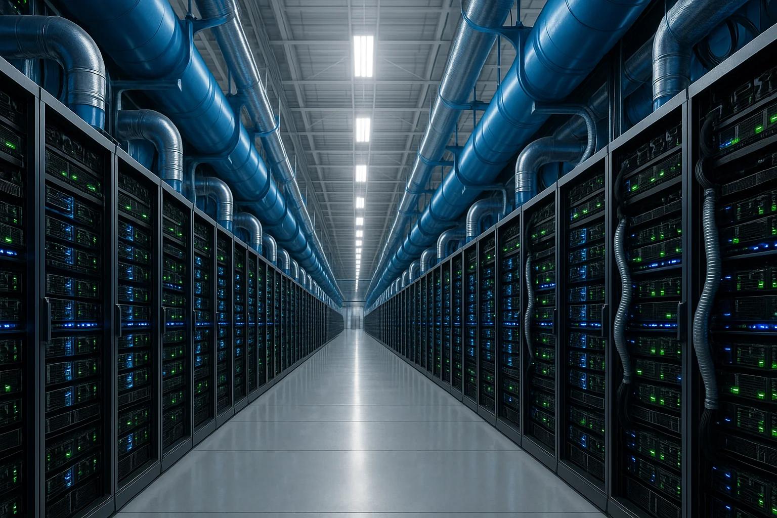 A long corridor lined with server racks