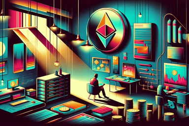 A stylized digital workspace with vibrant colors