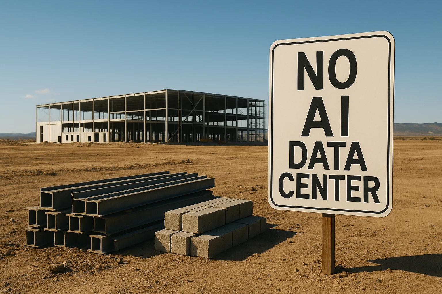Construction site with steel beams and blocks