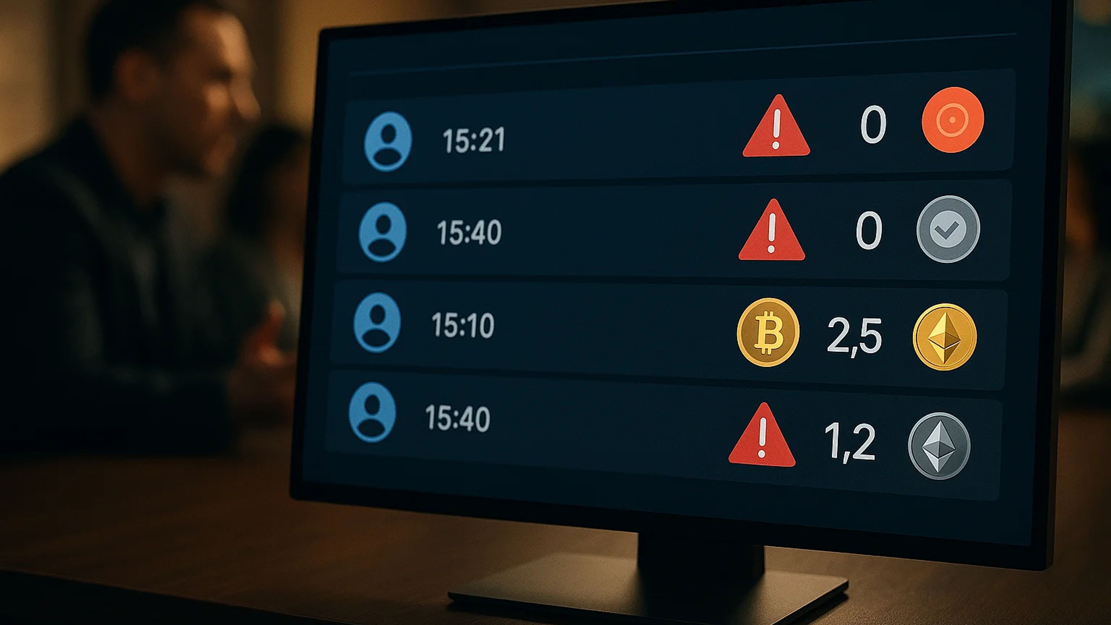 A computer monitor displaying a list of user