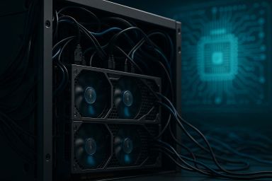 Close-up of a computer graphics card setup with