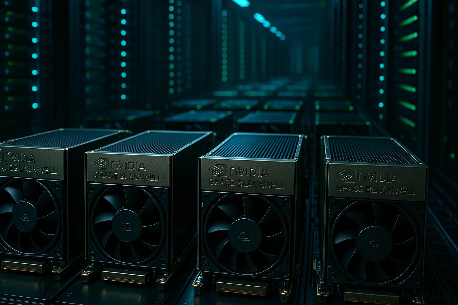Rows of NVIDIA Grace Blackwell servers in a data