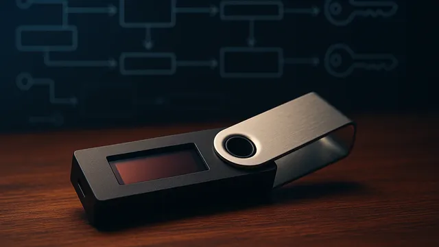A sleek black hardware device on a wooden surface
