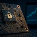 Close-up of a circuit board with a lock symbol