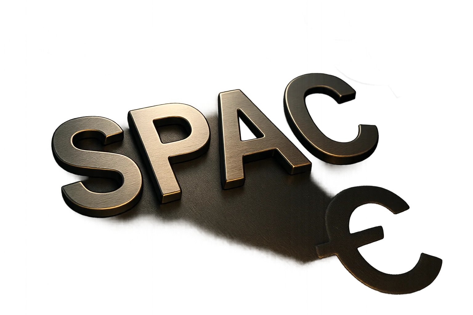 Metallic letters spelling SPAC with a euro symbol