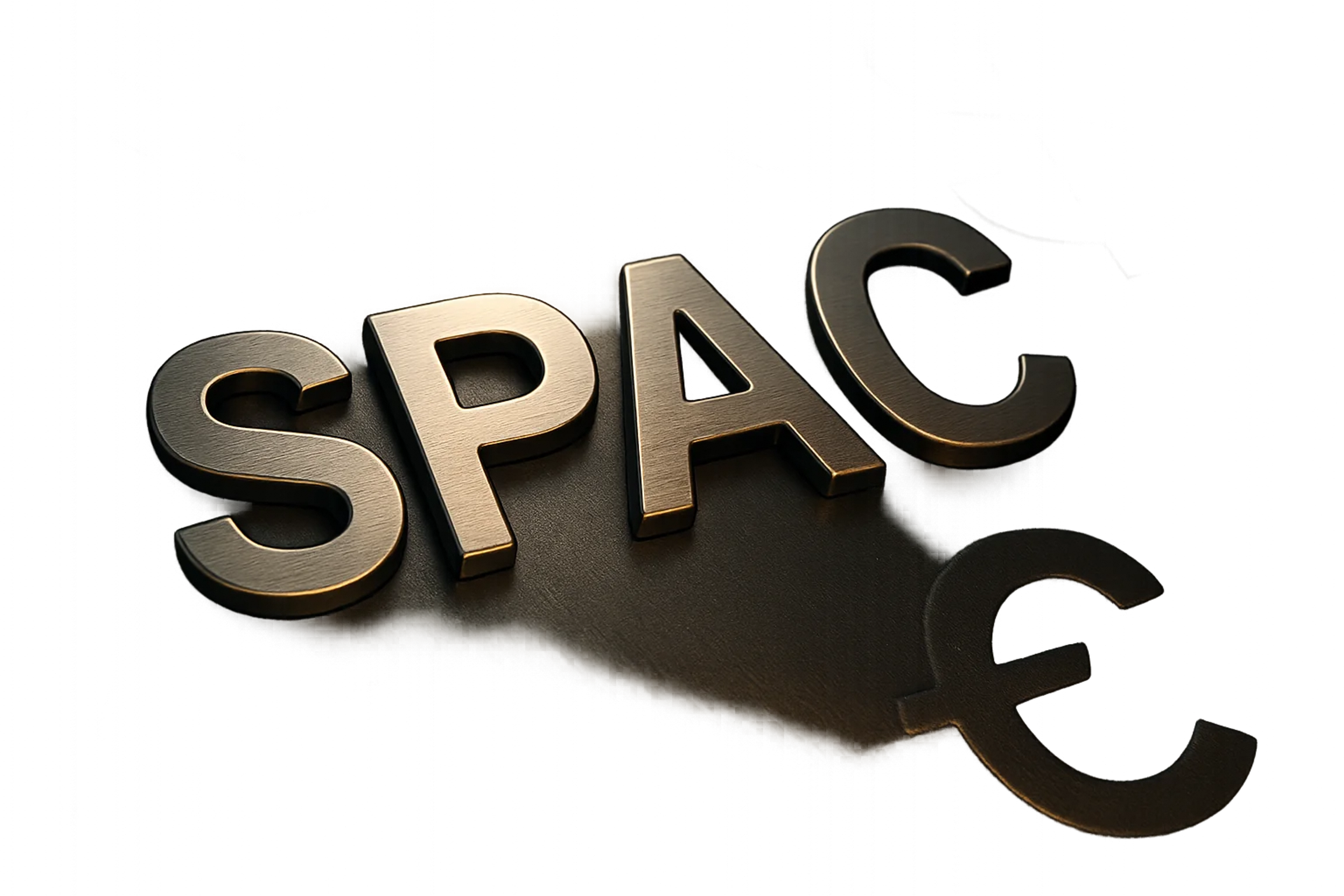 Metallic letters spelling SPAC with a euro symbol