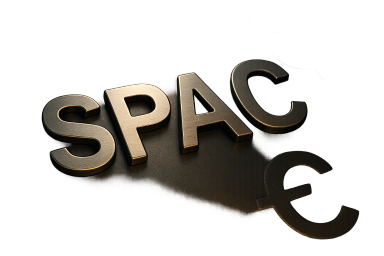 Metallic letters spelling SPAC with a euro symbol