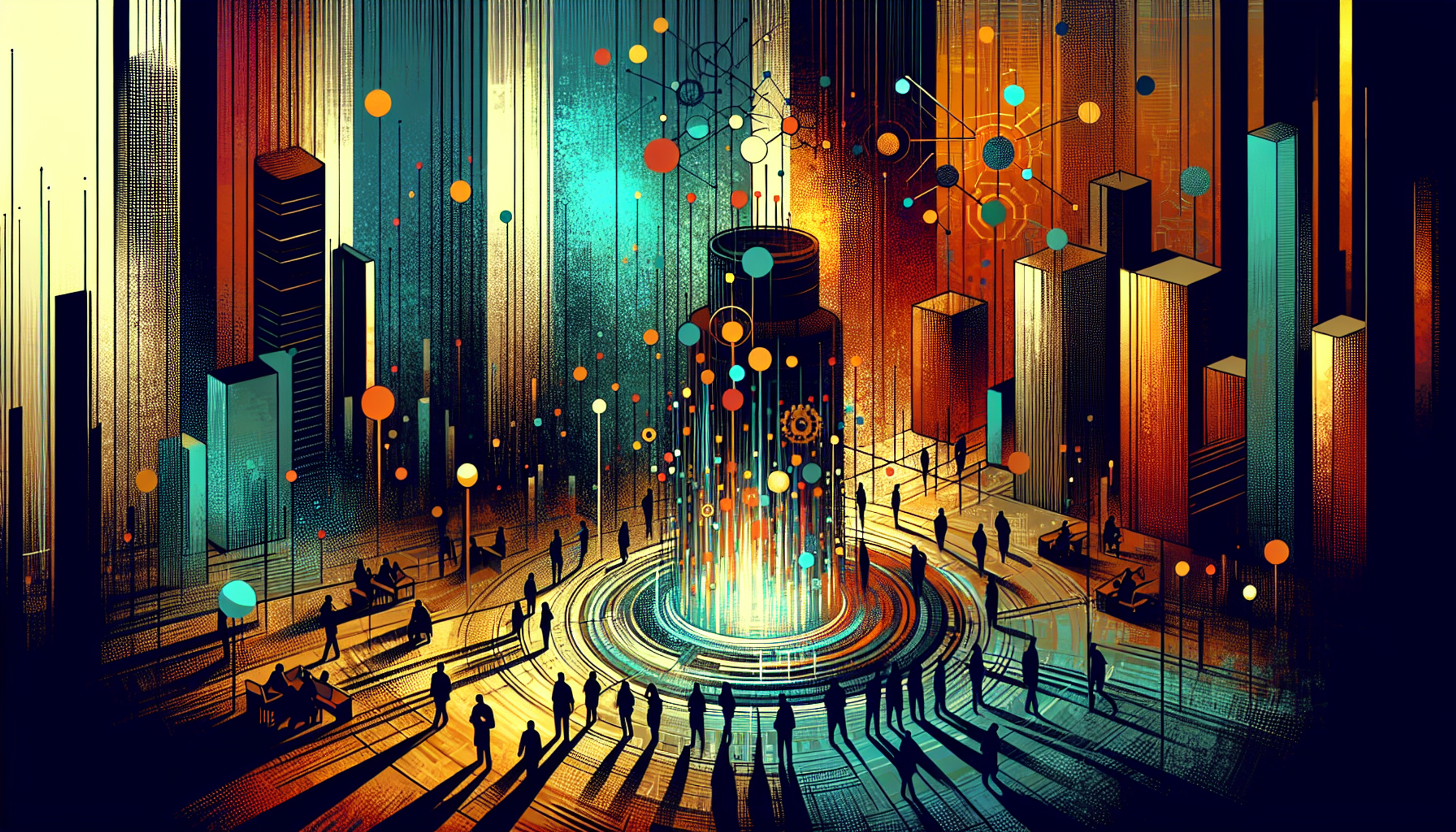 Abstract digital scene with colorful geometric