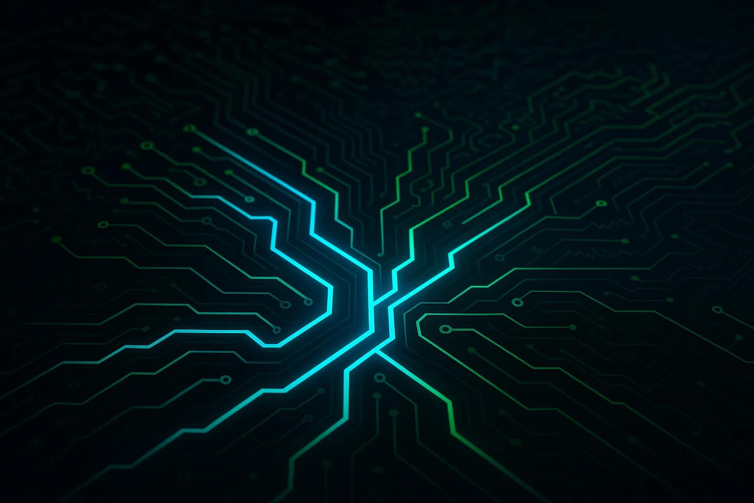 Abstract circuit board design with glowing lines