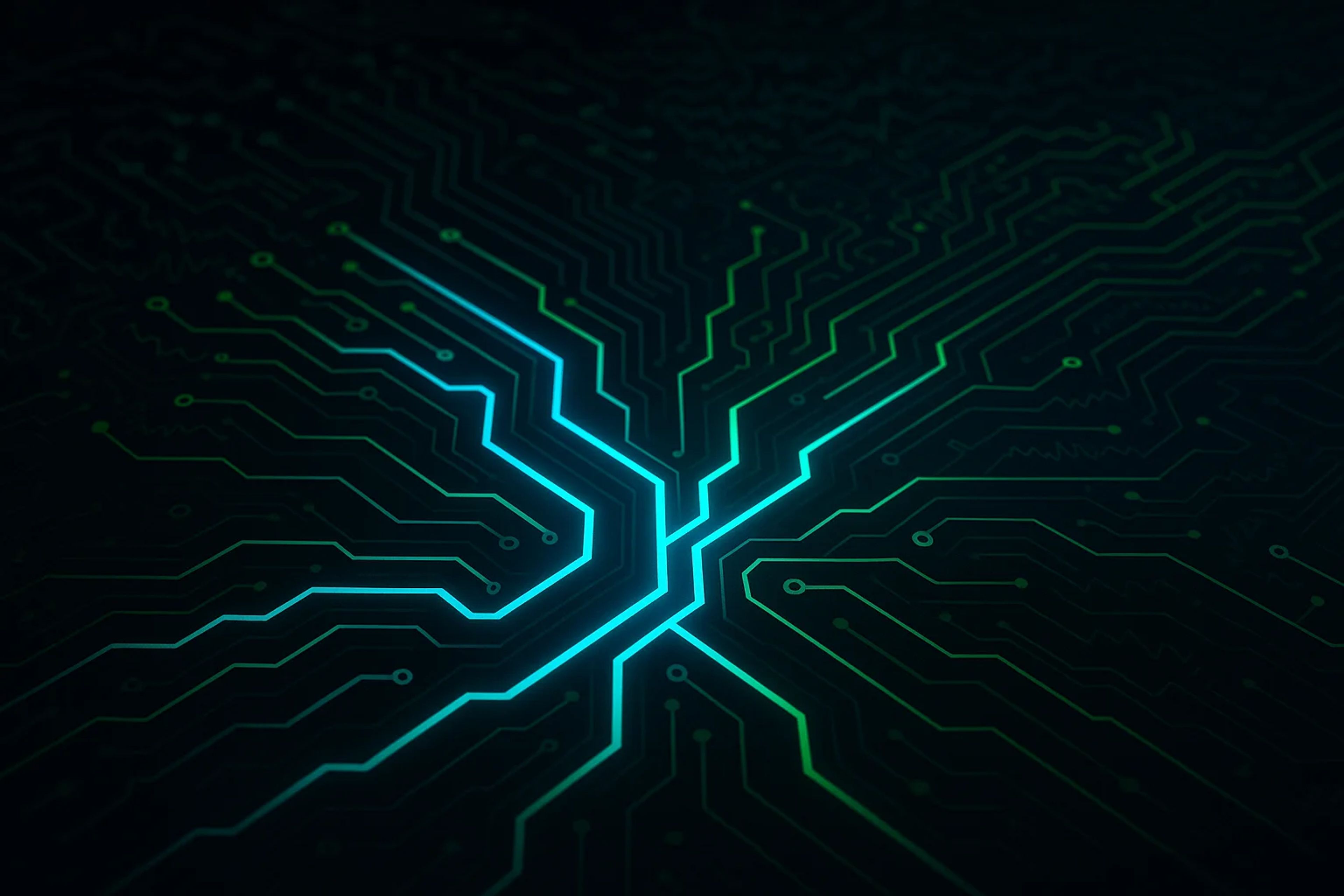 Abstract circuit board design with glowing lines