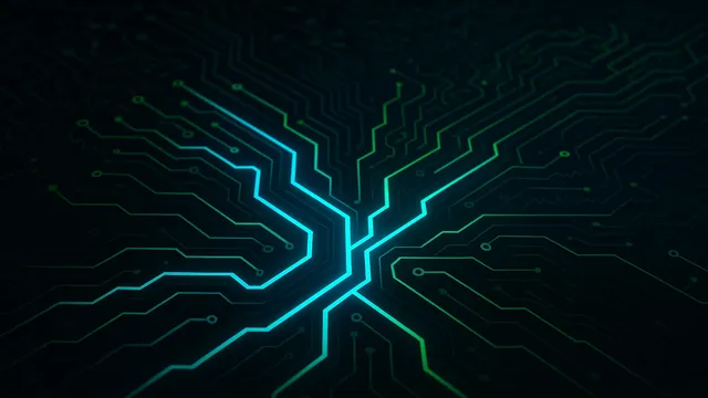 Abstract circuit board design with glowing lines